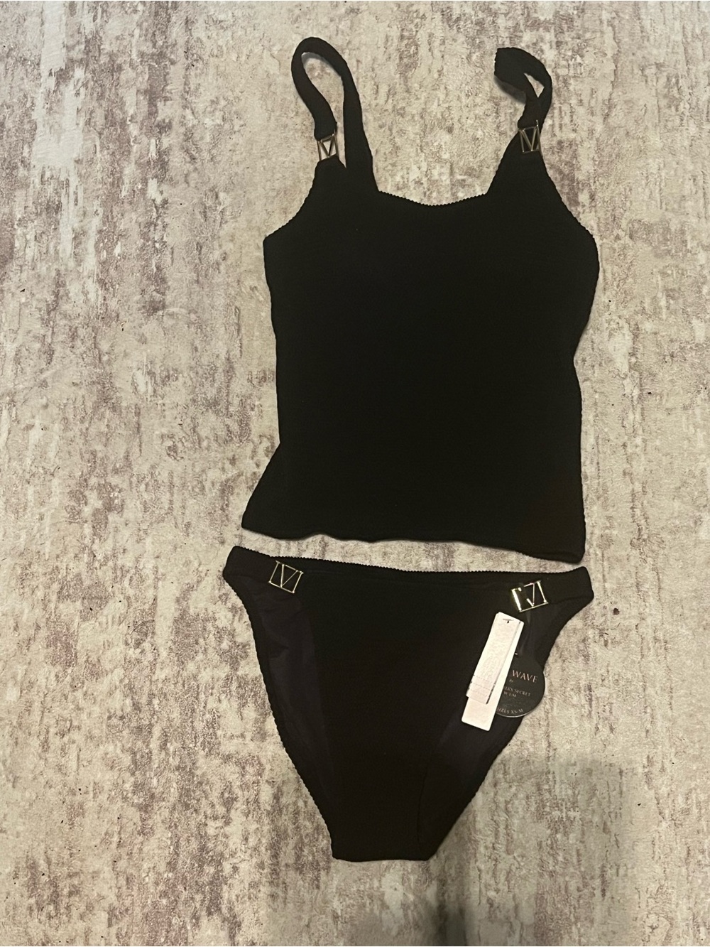 Victoria's Secret Black Swim Set with Gold Accent Hardware NWT